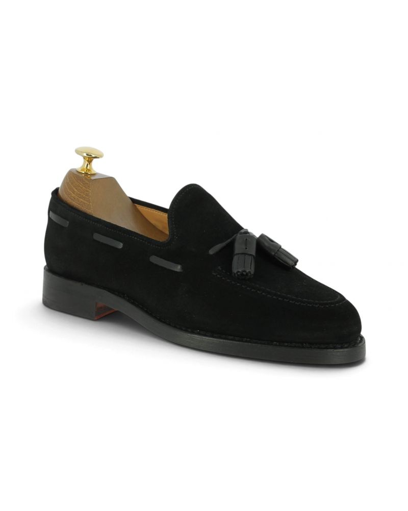 Mocassin à pompons John Mendson 14305 daim noir
