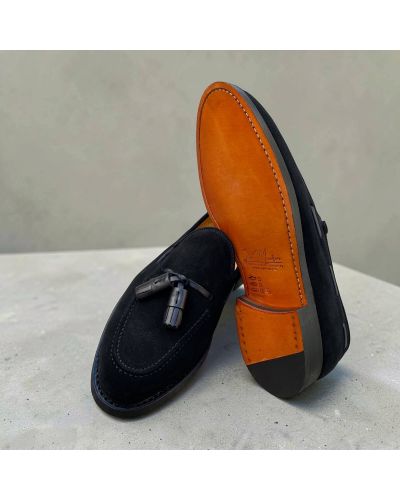 Mocassin à pompons John Mendson 14305 daim noir