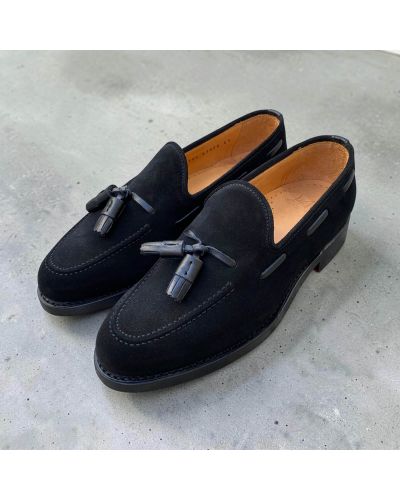 Mocassin à pompons John Mendson 14305 daim noir
