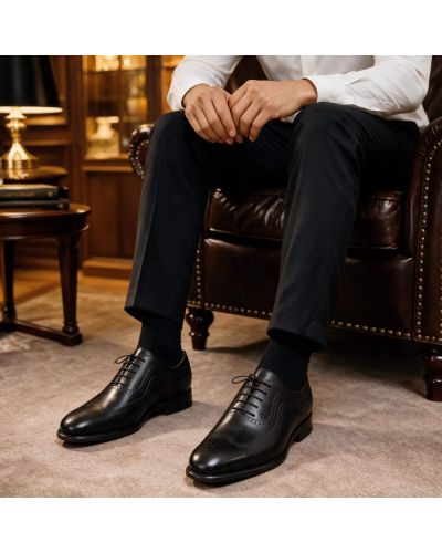 Richelieu Full Brogue wingtip John Mendson 14386 cuir noir