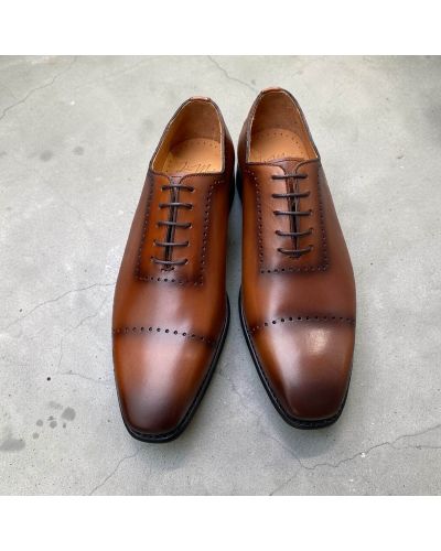 One Cut Brogue Oxford Shoes John Mendson 9413 brown leather