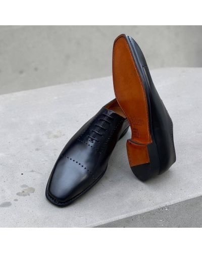 One Cut Brogue Oxford Shoes John Mendson 9413 black leather