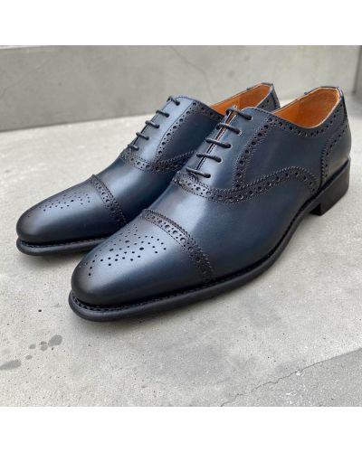 Semi Brogue Oxford Shoes John Mendson 8731 navy leather