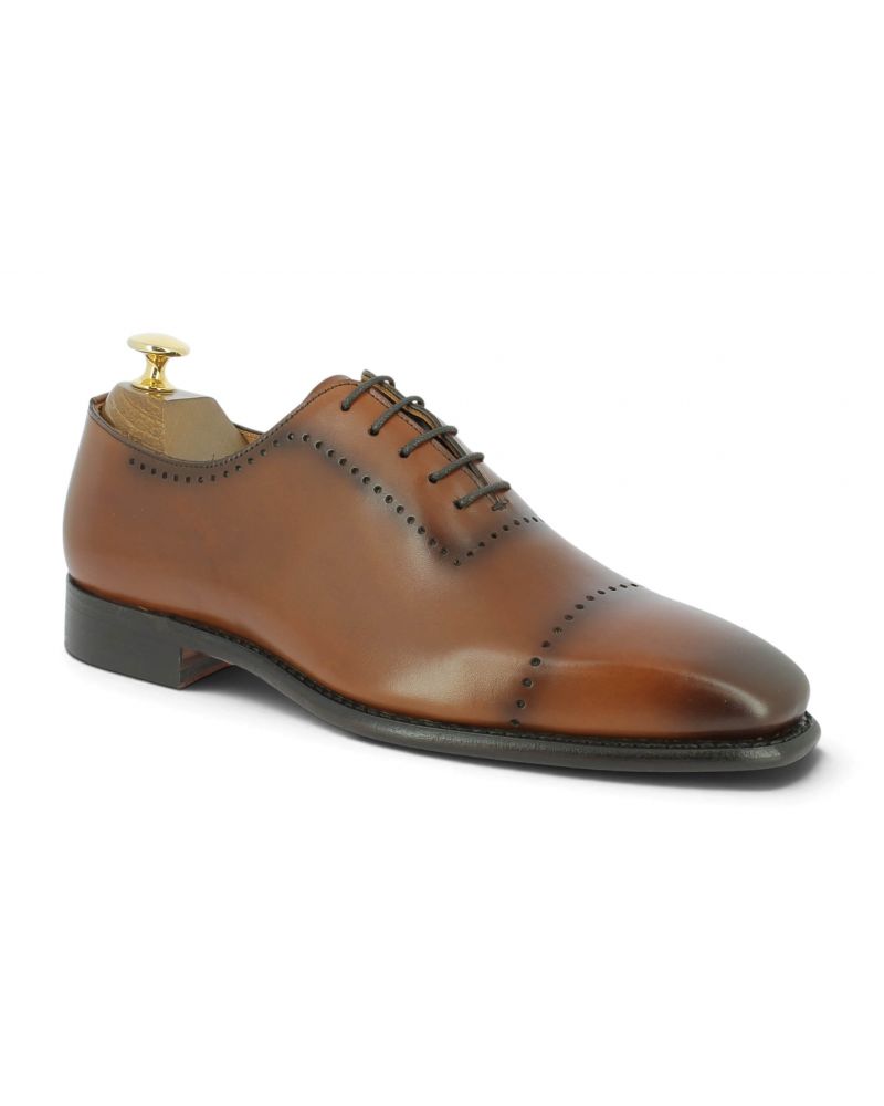 One Cut Brogue Oxford Shoes John Mendson 9413 brown leather