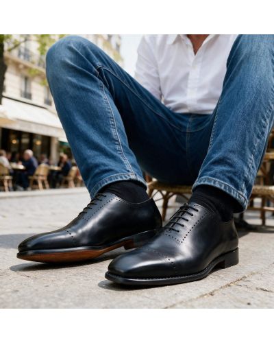 Richelieu One cut Brogue John Mendson 9413 cuir noir