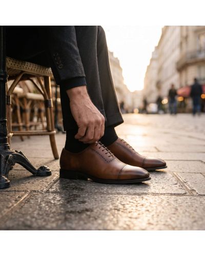 One Cut Brogue Oxford Shoes John Mendson 9413 brown leather
